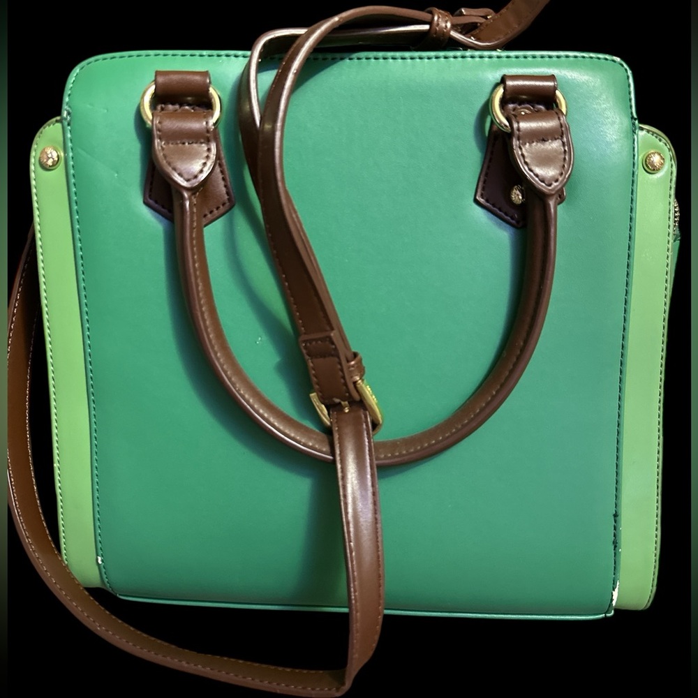 MUYU LEATHER Charming Owl Green and Brown Handbag NWOT - Picture 2 of 5